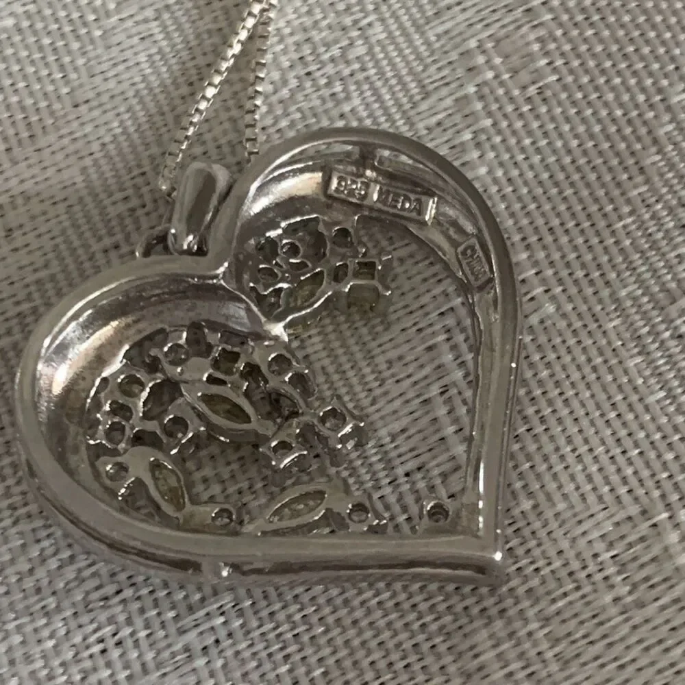 Sterling Silver 925 Heart Pendant Necklace Italy 18”‎